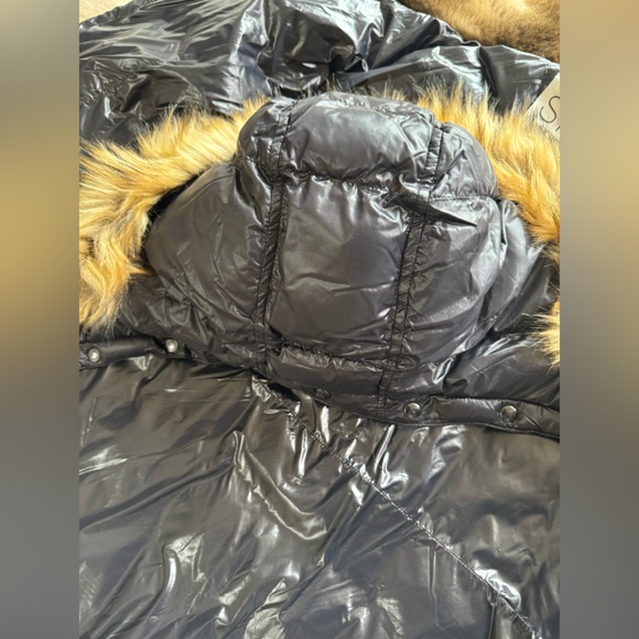 S13 women’s black coat size extra large with detachable fur hood - Picture 11 of 13